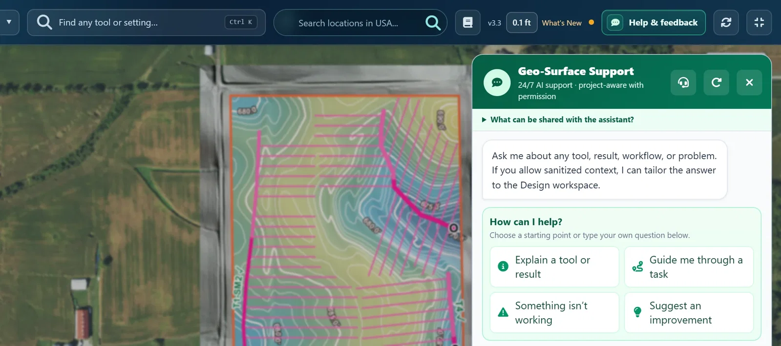 The Help & feedback panel open beside the map